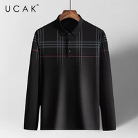 ucak brand spring autumn new arrival tops high quality classic striped turn down collar long sleeve t shirt men clothes u5320