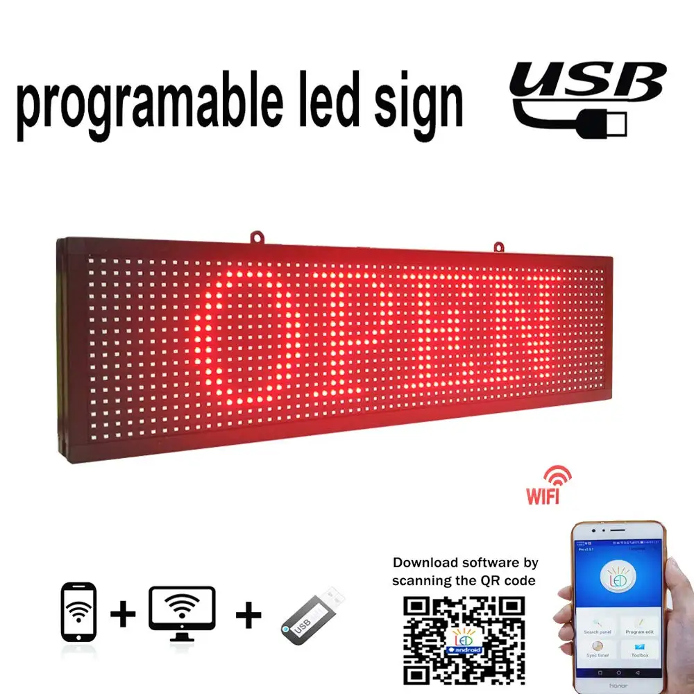 P10 Красный СВЕТОДИОДНЫЙ знак 26 ''x 8'' с Wi-Fi подключением прокрутка