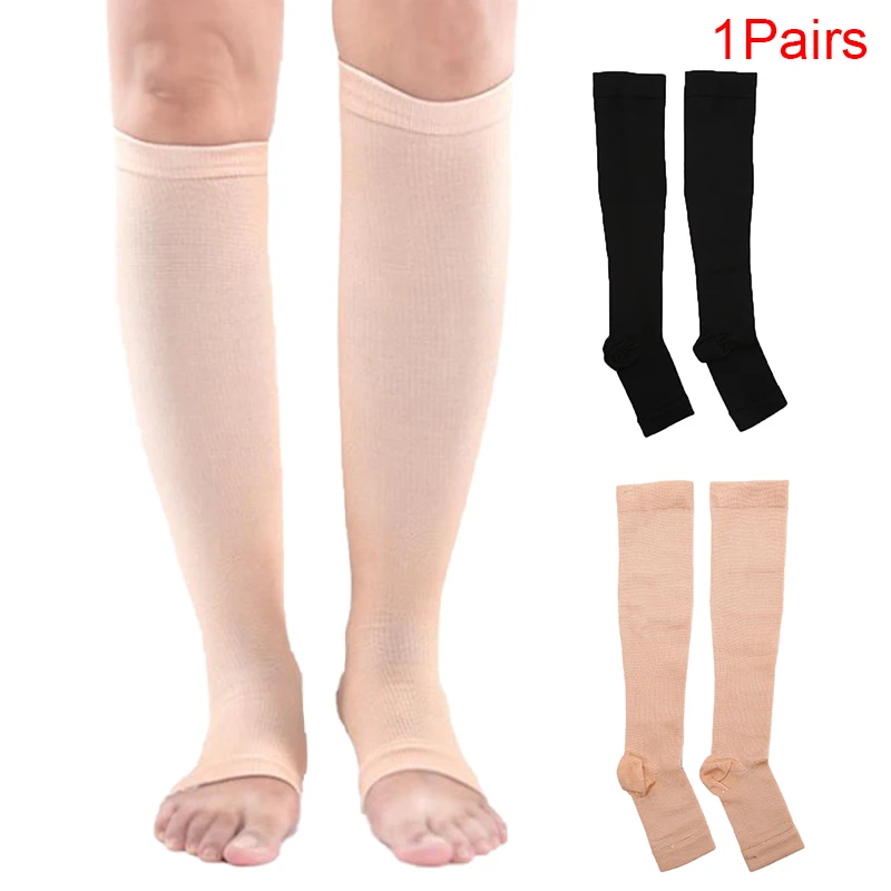 

1pair Solid Unisex Knee High Compression Open Toe Prevent Swelling Stocking