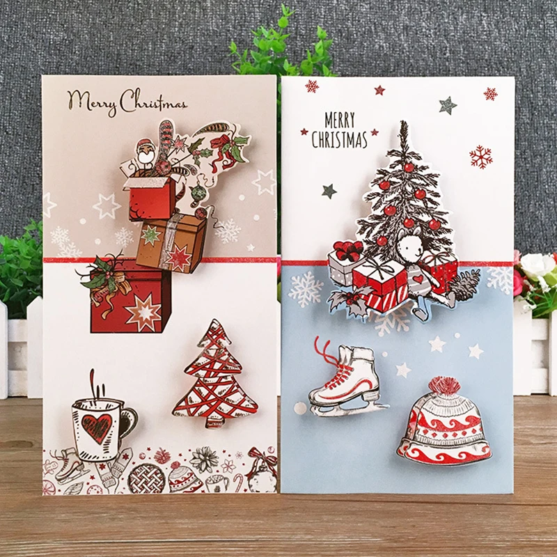 8 шт рождественские поздравительные карты с конвертом мини 3D Рождественская елка