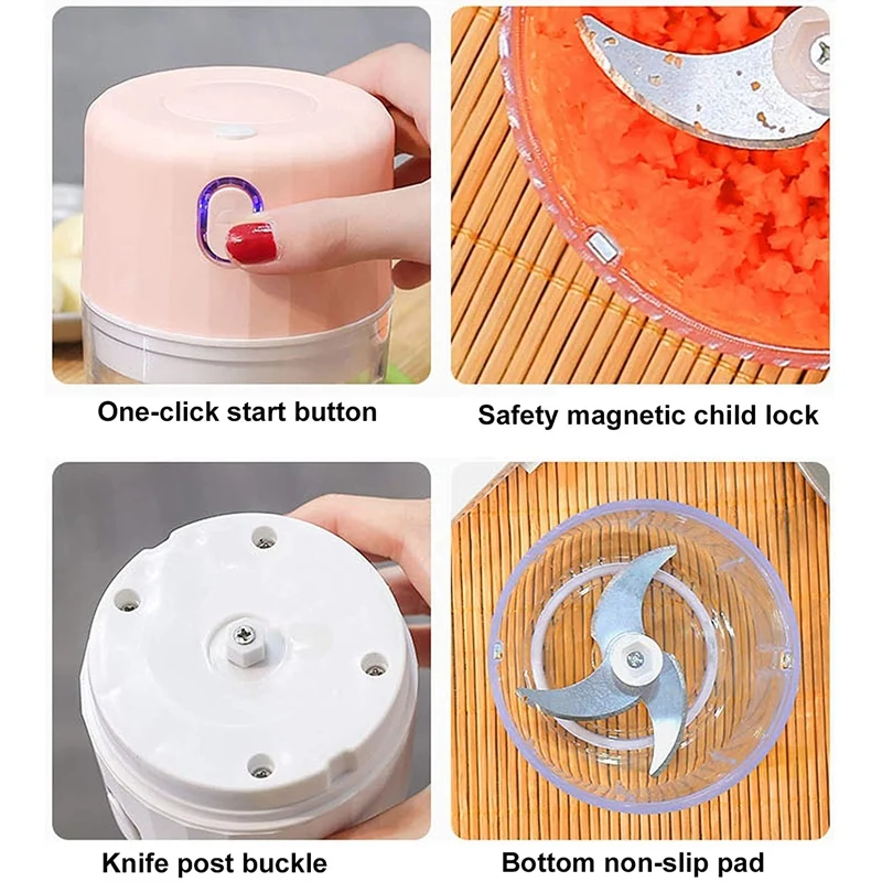 

Electric Mini Food Chopper USB Wireless Portable Kitchen Food Processor Waterproof,Tcut Garlic Fruits Onions,250Ml