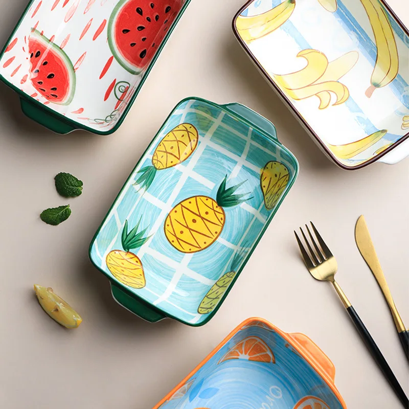 

Ручная роспись, керамическая жаропрочная посуда, бытовая бинауральная чаша для выпечки, фруктовый салат, сыр, жаропрочная сковорода, кухонн...