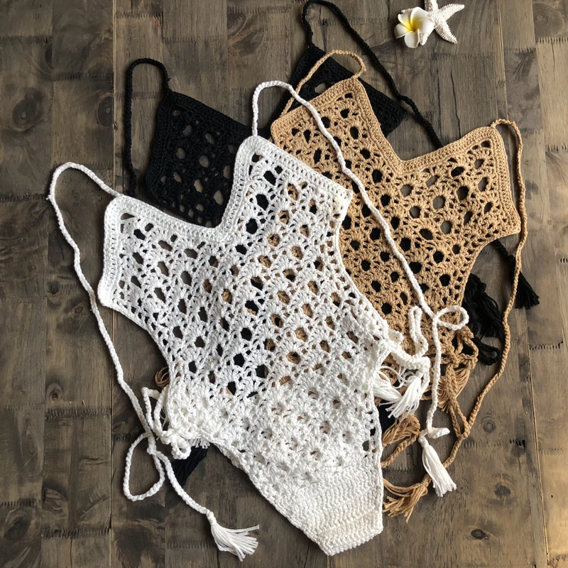 Sexy One Piece Swimsuit Women Crochet Sexy Swimwear Female Khaki Thong Backless Monokini Bathing Suit Hot