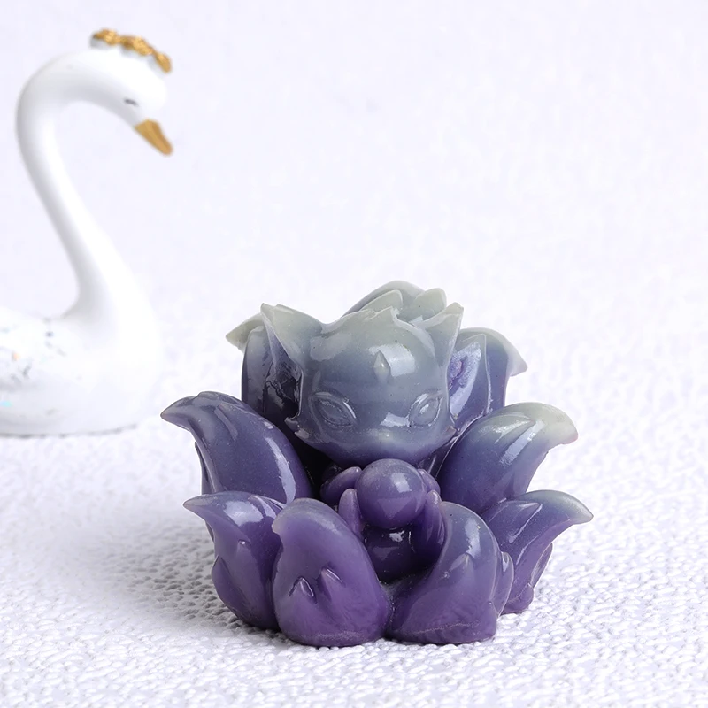 1PC New Style Carving Nine-tailed Fox Purple Moonstone Animal Orgonite Silicone Mould Home Decor Prop Gifts Cute Crafts Souvenir - купить по