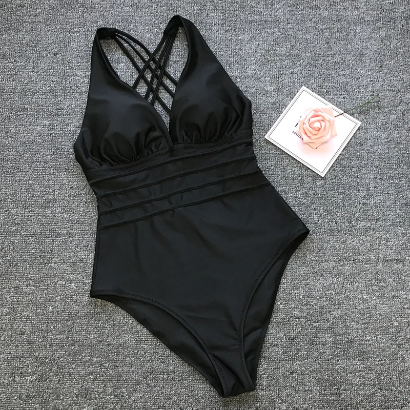 Сексуальный слитный купальник женский 2020 монокини с пуш ап черный купальный