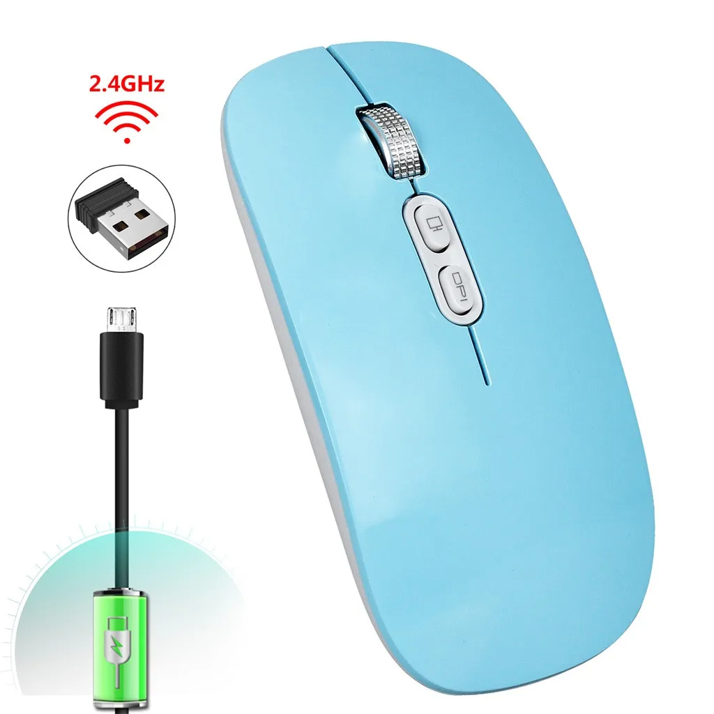 blue Игровая Мышь перезаряжаемая 2,4g беспроводная Мышь металлическая Бесшумная оптическая Мышь для ноутбука Мышь Прямая поставка - Цвет: blue