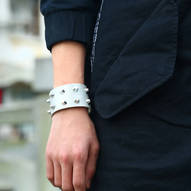 Металлический конусный стад кожаный браслет с заклепками Ретро стиль панк 5