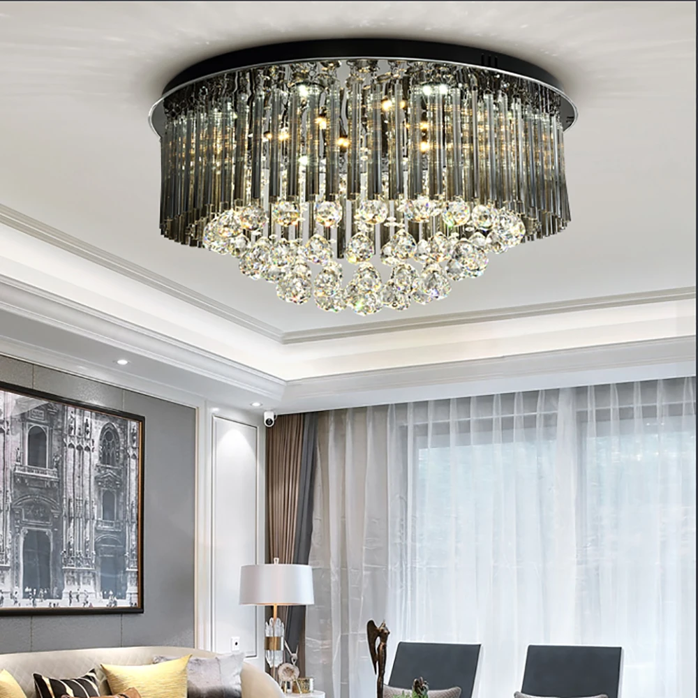 

New Nordic Crystal LED Chandelier Round Ceiling Lighting Fixtures Modern Hanging Lamps for Living Room Dining Bar Parlor Bedroom