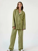 100 cotton sleepwear women pajama turn down collar sets womens outfits solid color trouser suits full sleeves autumn loungewear