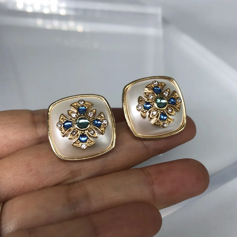 F. J4Z Модные женские серьги клипсы винтажные роскошные квадратные с искусственным