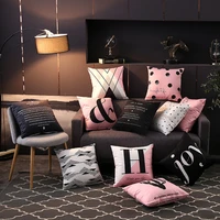 pink geometric cushion cover short velvet double sided printed nordic pattern letter sofa bed decorative pillowcase 45x45cm