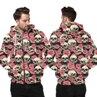 ogkb 3d thicken zip up hoodies men skull 3d full printed pink flowers warm coats fashion tracksuits harajuku streetwear oversize