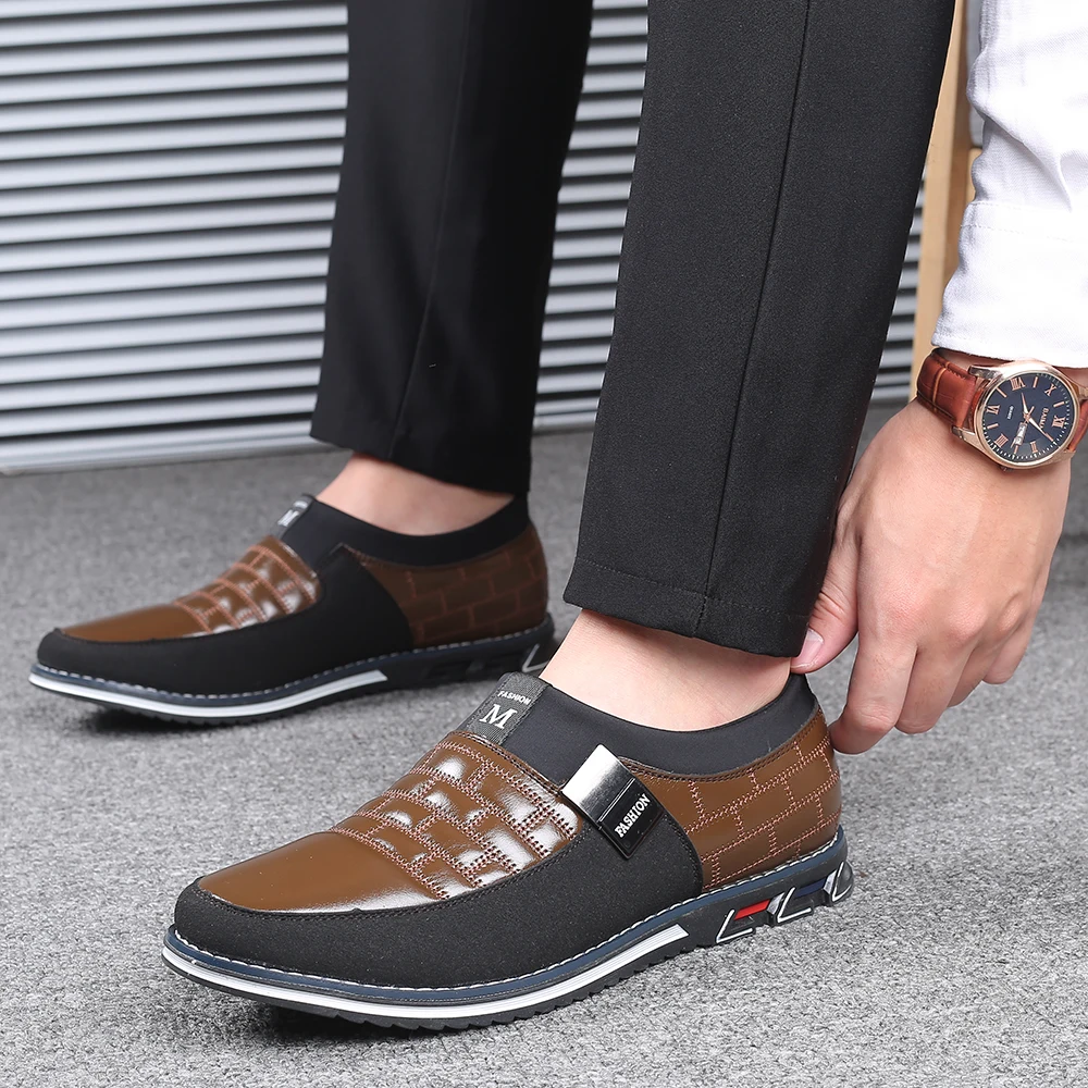 LIN KING Plus Size Men Leather Casual Dress Shoes Slip On Low Top Footwear Loafers Breathable Man Business Formal Wedding | Обувь