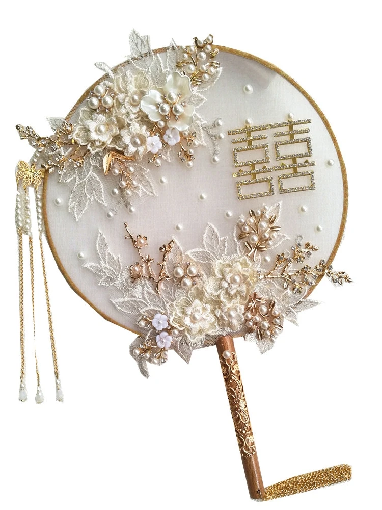 

Creative Handmade DIY Group Fan Bride Photography Flower Fan Chinese Style Round Decoration Fan For Chinese Wedding Party LB631
