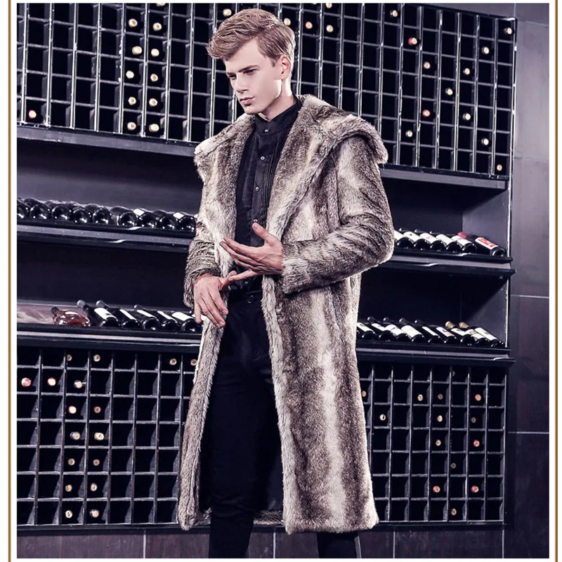 

Autumn and Winter Men's Button Fur Coat Mink Mink Fur Long Coat Fur Rabbit Fur Imitation Mink Men's Clothing Trench Coat