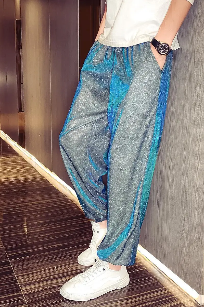 

2021 New Men's Loose-fitting Casual Pants Gradient Bright Nine-point Pants Men Clothing Cargo Pants Men