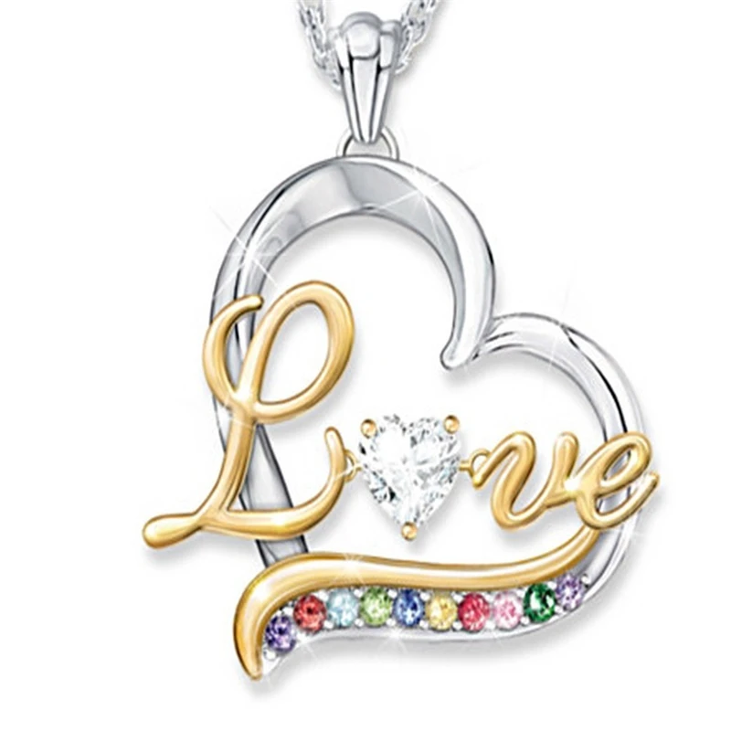 

Fashion Trend Exquisite Two-color Heart-shaped Letter Shape Ladies Birthday Gift Necklace Party Party Jewelry Wholesale