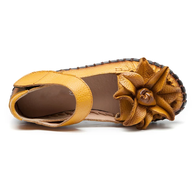 Сандалии женские кожаные на платформе пляжная обувь плоская подошва натуральная