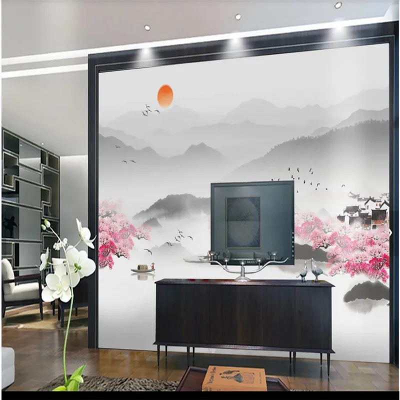 Китайская чернильная живопись фотобумага Цзяннань весна персик цветы река