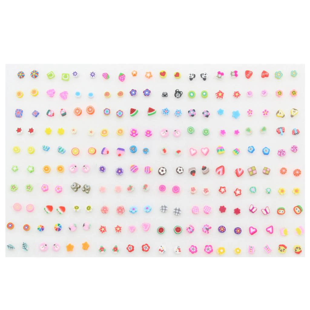 

100 Pair Mini Cartoon Cute Fruit Design Earrings Ear Stud Set Assorted Bulk