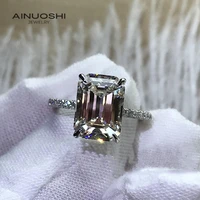 ainuoshi 925 sterling silver emerald cut 8x11mm simulated sona diamond engagement rings gifts for wedding exquisite rings