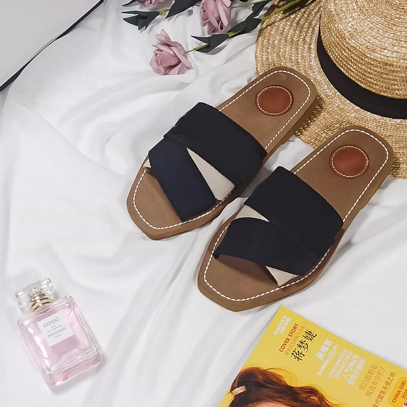

women slippers 2020 summer fashion flat heel outeside clothe black and wite slippers sandlas for women beach shoes females shoes