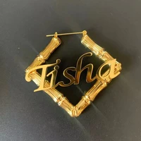 hip hop customize name earrings bamboo custom name earring hoop letter earrings gold plated for women girls fashion jewelry gift