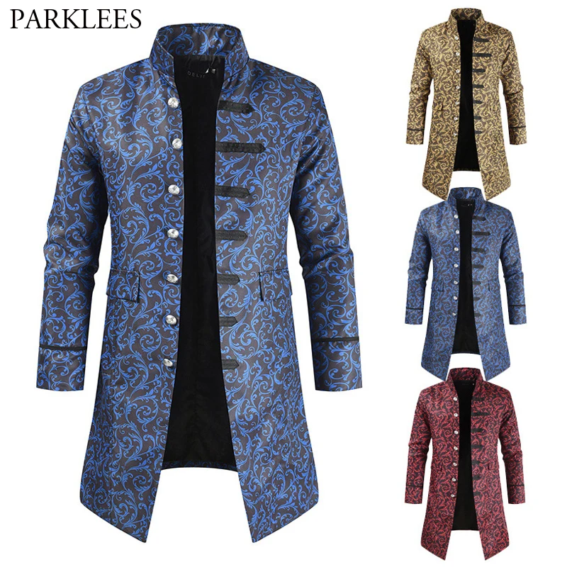 Пальто мужское жаккардовое в стиле стимпанк Винтажный Длинный плащ