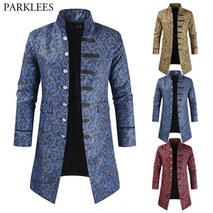 Пальто мужское жаккардовое в стиле стимпанк, Винтажный Длинный плащ в средневековом стиле, в готическом стиле, для косплея на Хэллоуин, размеры S-5XL