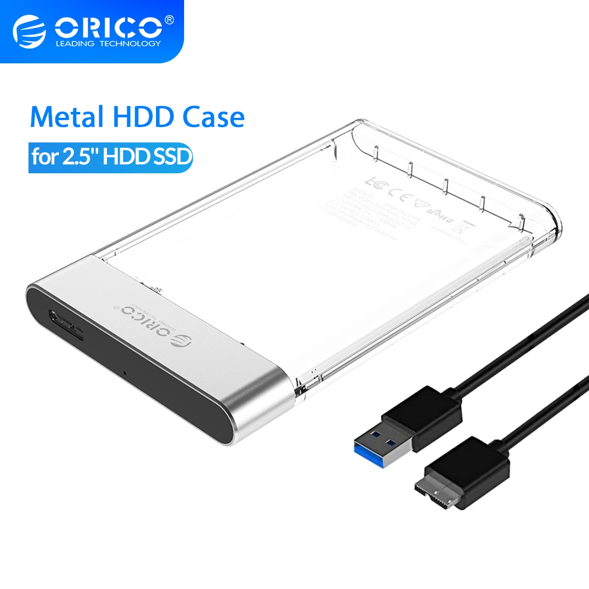 ORICO 2.5 HDD Case SATA to USB 3.0 5Gbps 4TB Hard Disk Case Add Metal HDD Enclosure Transparent HDD Housing Support UASP