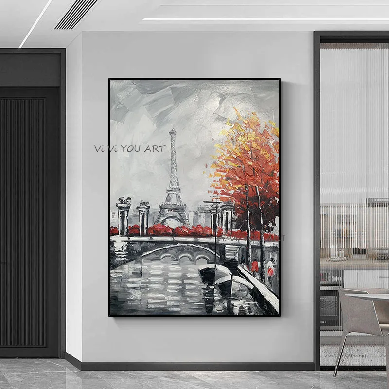 100% ручная роспись пейзаж город абстрактная картина маслом настенное искусство