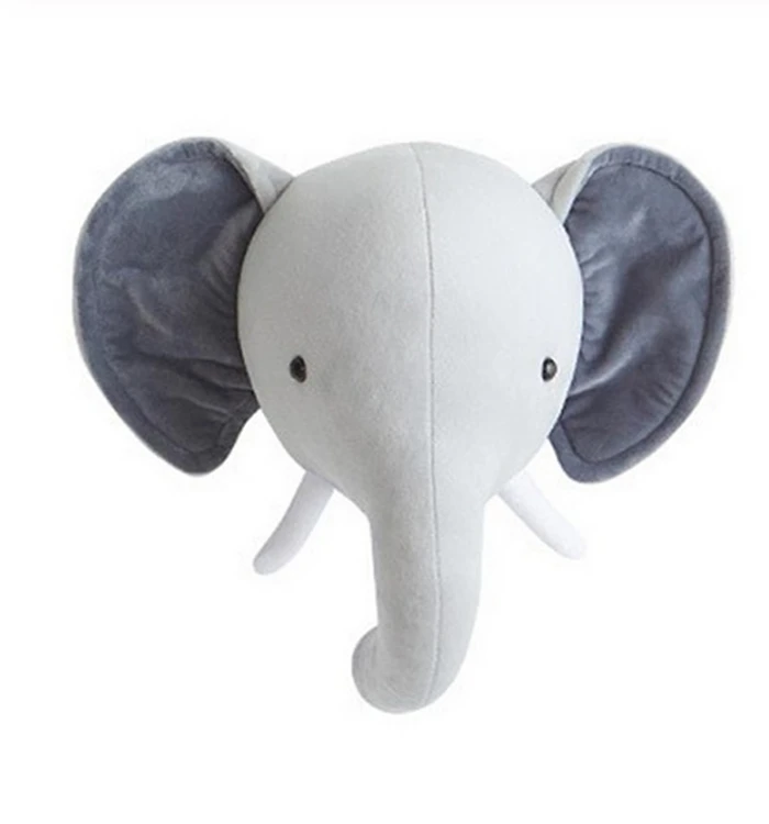 Elephant Голова животного, плюшевая кукла, фламинго, голова слона, настенное крепление, мягкие плюшевые игрушки, украшение для детской спальни, войлочные настенные куклы, реквизит для фотосессии - Цвет: Elephant