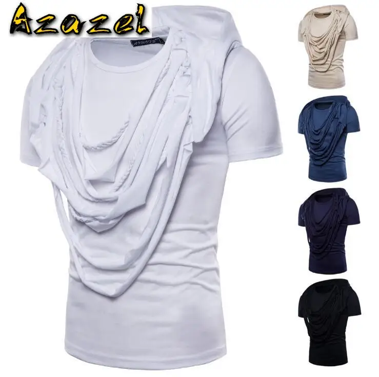 

Azazel European Men's Summer new trend short-sleeved T-shirt Mens Fashion personality braiding hip-hop street dance Hooded tops