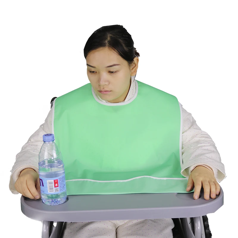 

Waterproof Adult Dining Bibs PVC Solid Color Clothing Protectors Washable, Reusable, Pack of 1 (Blue and Green)