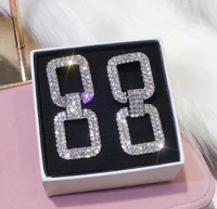 s2036 fashion jewelry s925 silver post geometry rectangular rhinstone stud earrings