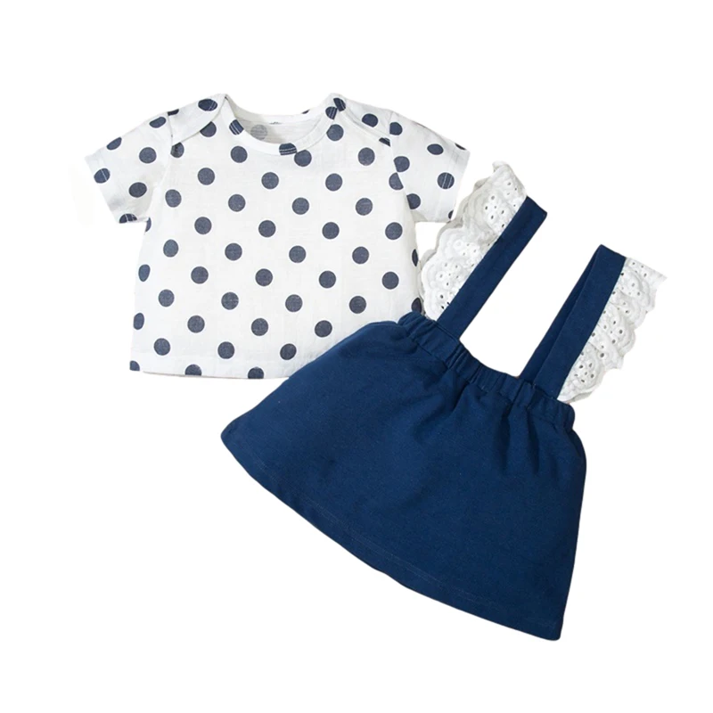 

Pudcoco 3-18M 2Pcs Summer Baby Girls Fashion Infant Kids Toddler Polka Dot Print T-Shirt Tops+Denim Overall Pants Outfit Sets