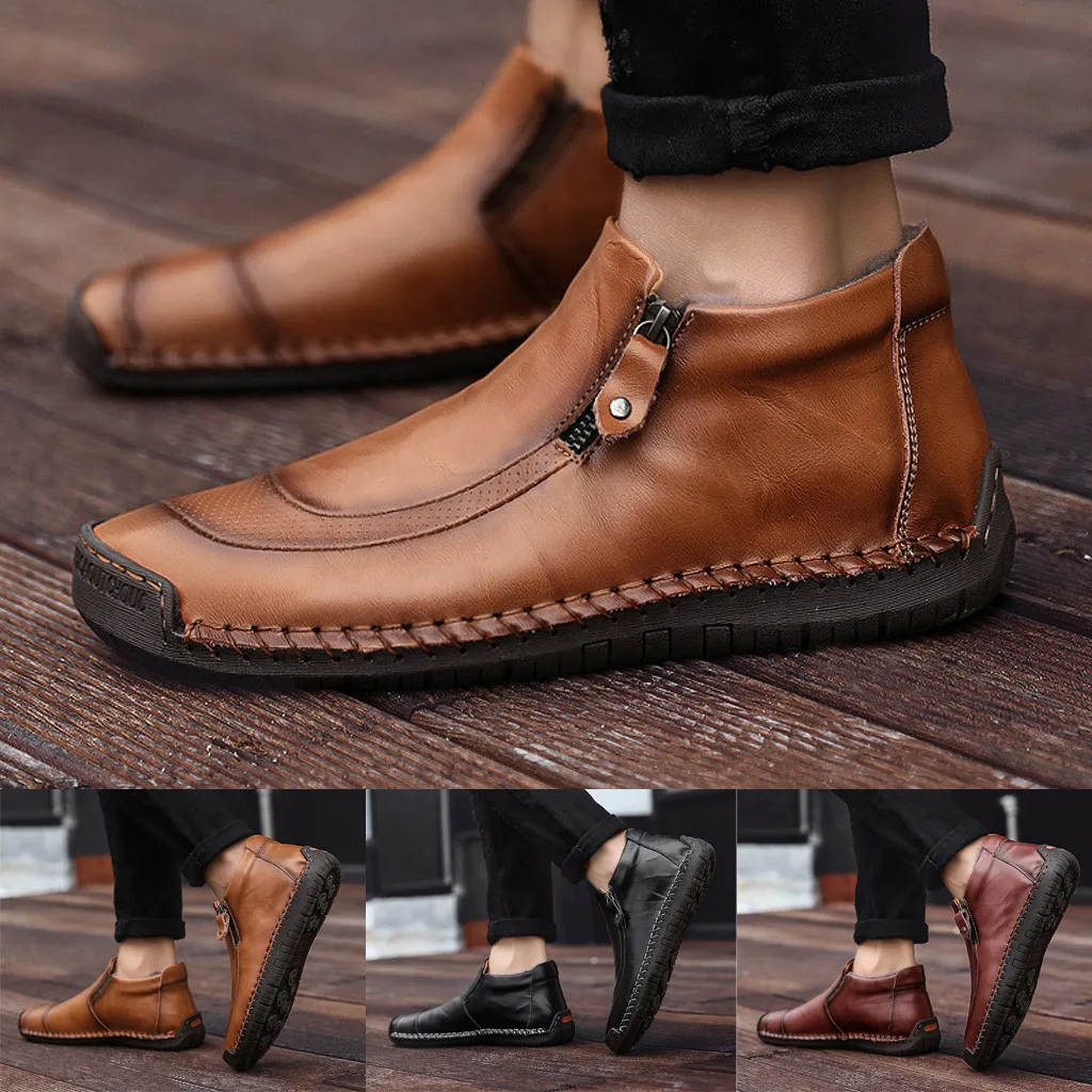 

New men's large size casual plus velvet leather boots fashion trend plus velvet boots dress Gaobang men's shoes