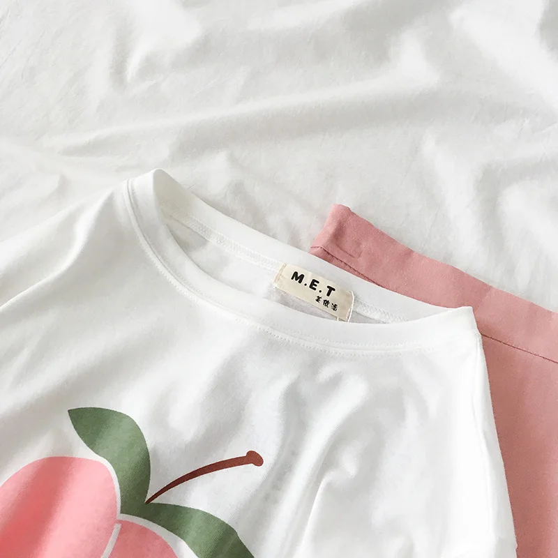 Ulzzang Kawaii персиковая футболка с графическим принтом женщины преппи милый стиль