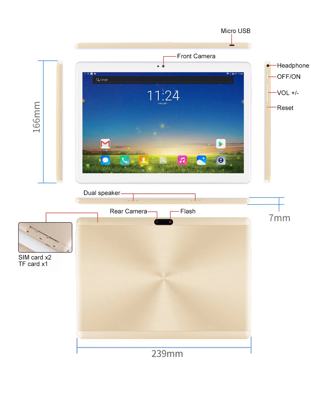 Супер закаленное стекло 2.5D 10,1 дюймов планшетный ПК Android 8,0 OS Octa Core 6 Гб ram 64 Гб rom 8 ядер 1280*800 ips Phablet планшеты 10