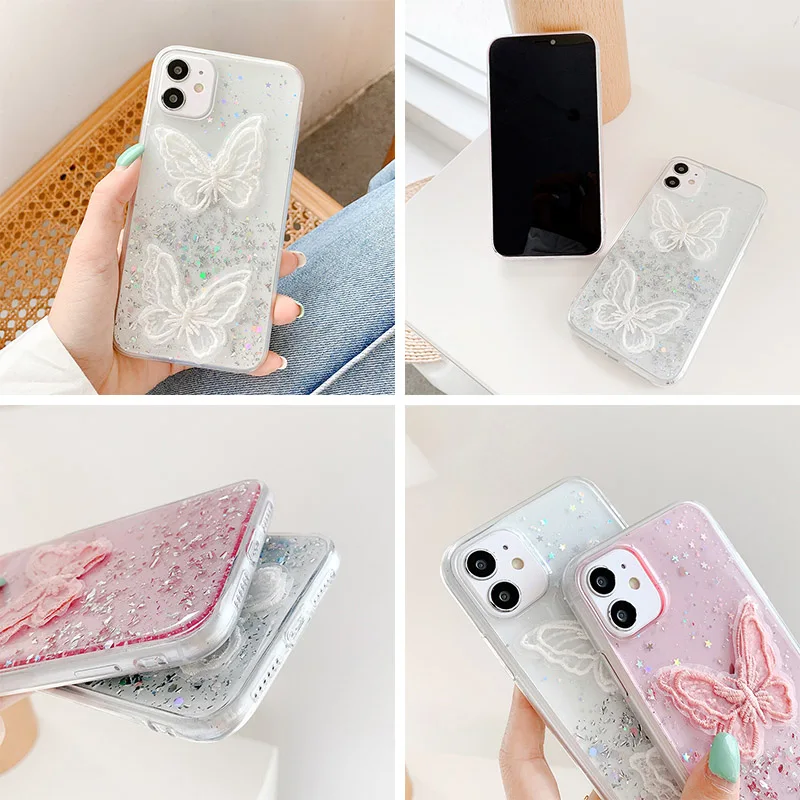 

3D Cute Butterfly Case for IPhone XR Case Glitter Bling Silicon Fundas for IPhone 11 12 Pro Max 7 8 SE 2020 X XS 6 6s Plus Cover