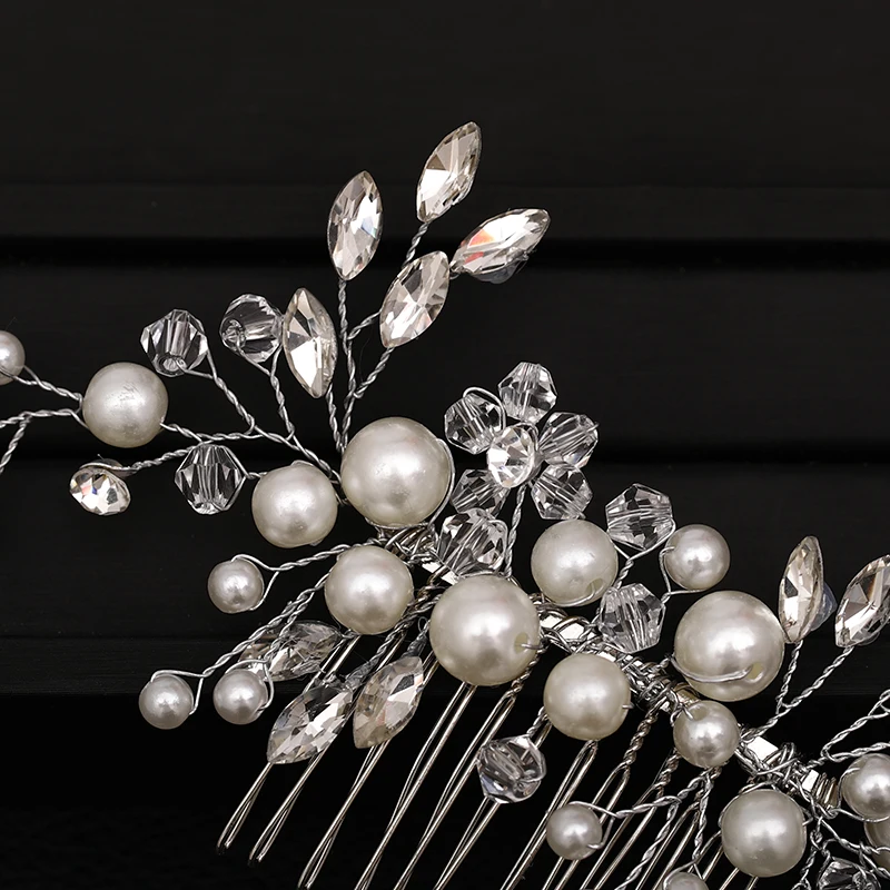 Модные тиары серебряного цвета гребень для волос с кристаллами и жемчугом
