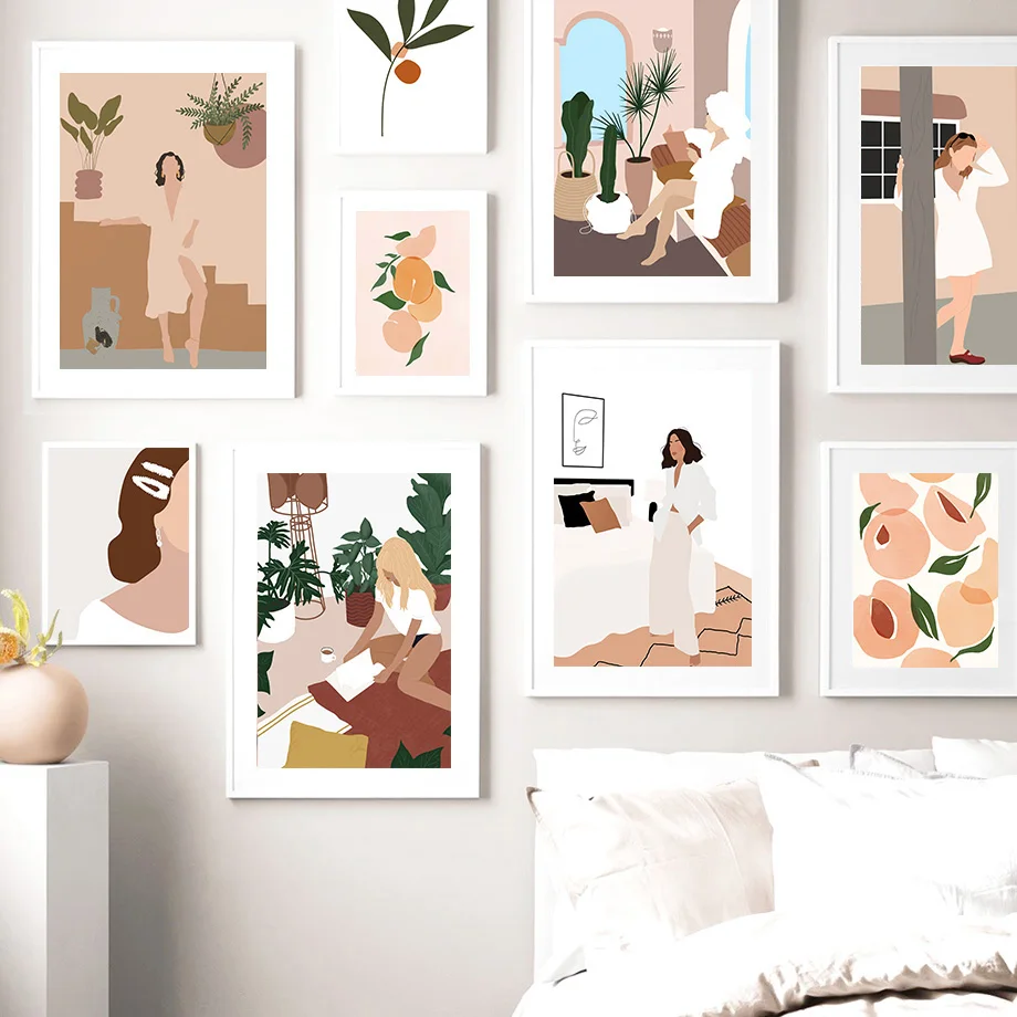 Абстрактные постеры и картины в скандинавском стиле с изображением девушек