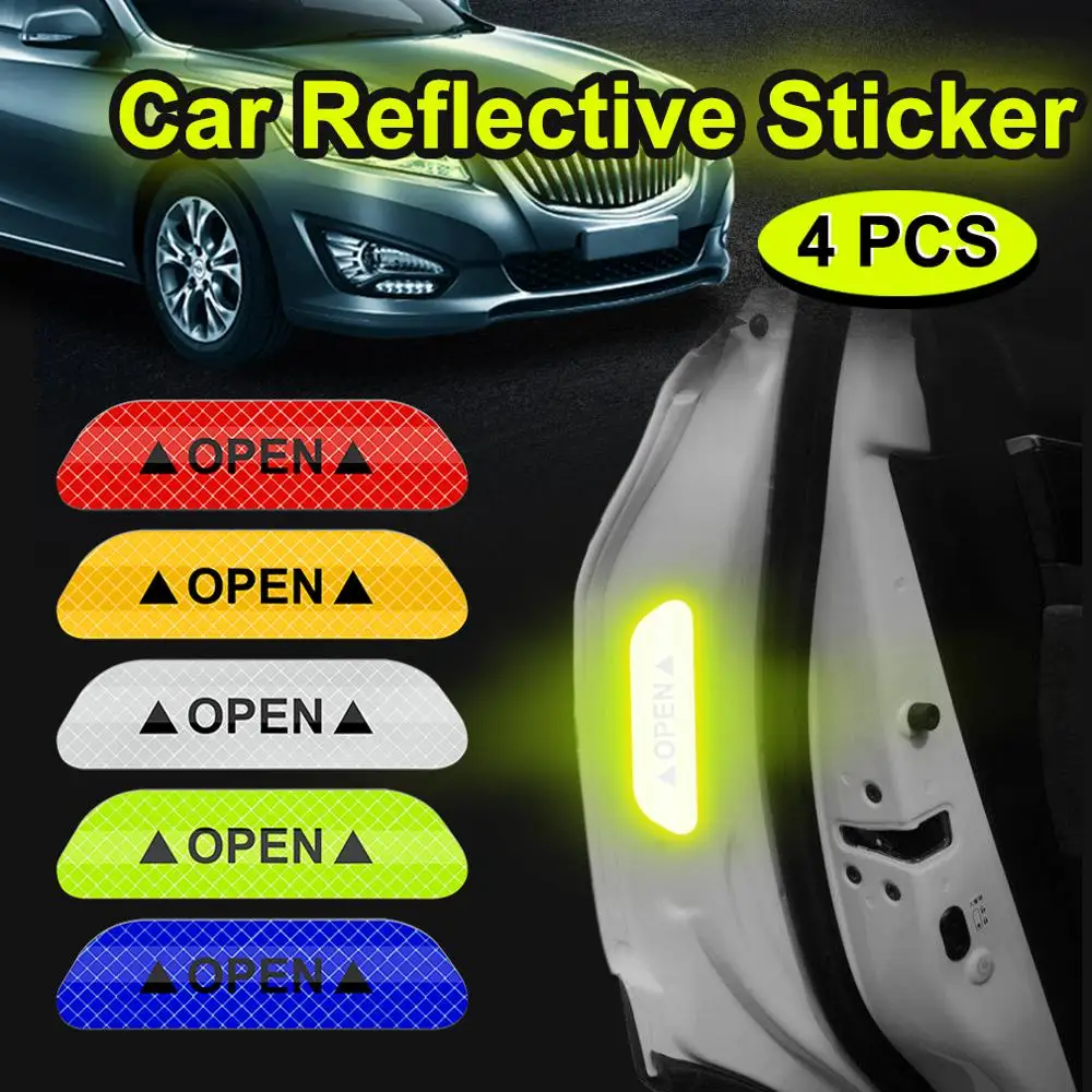 4Pcs/Set Car OPEN Reflective Tape Warning Mark Open Notice Bicycle Accessories Exterior Door Stickers DIY | Автомобили и