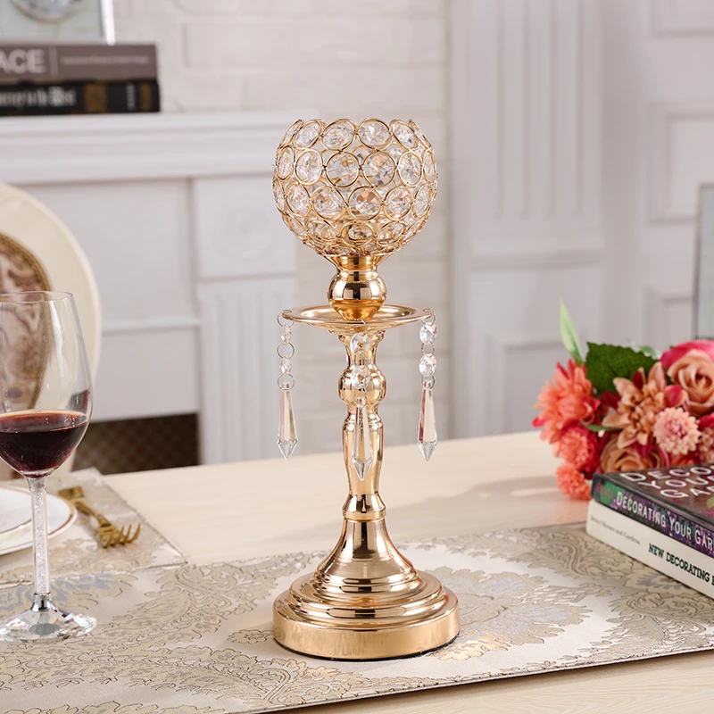 

Gold Candle Holders Luxury Crystal Clear Wedding Decoration Romantic Chic Glamour Candlesticks Metal Bougeoir Candlestick EH50CH