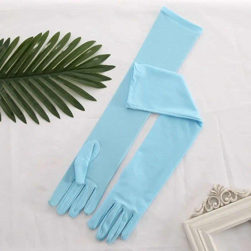 Light Blue Элегантные Свадебные Вечерние перчатки фиолетового, зеленого, синего, желтого цвета для свадьбы, выпускного вечера, один размер, модные эластичные атласные женские розовые перчатки - Цвет: Light Blue