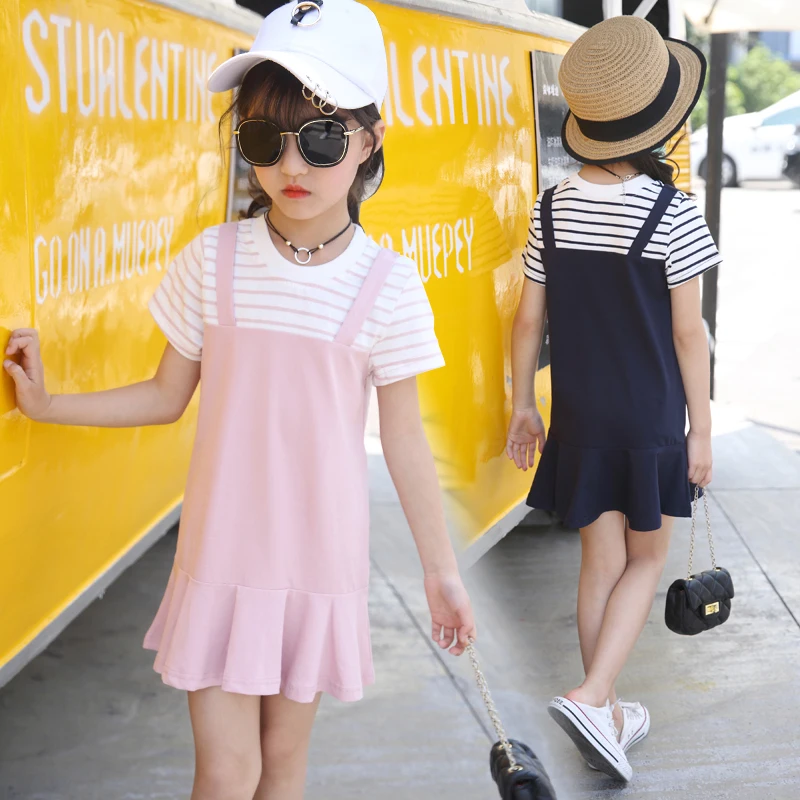 

Girls' dresses summer fashion new youth striped suspenders short-sleeved princess dress children clothes girls dress wholesale