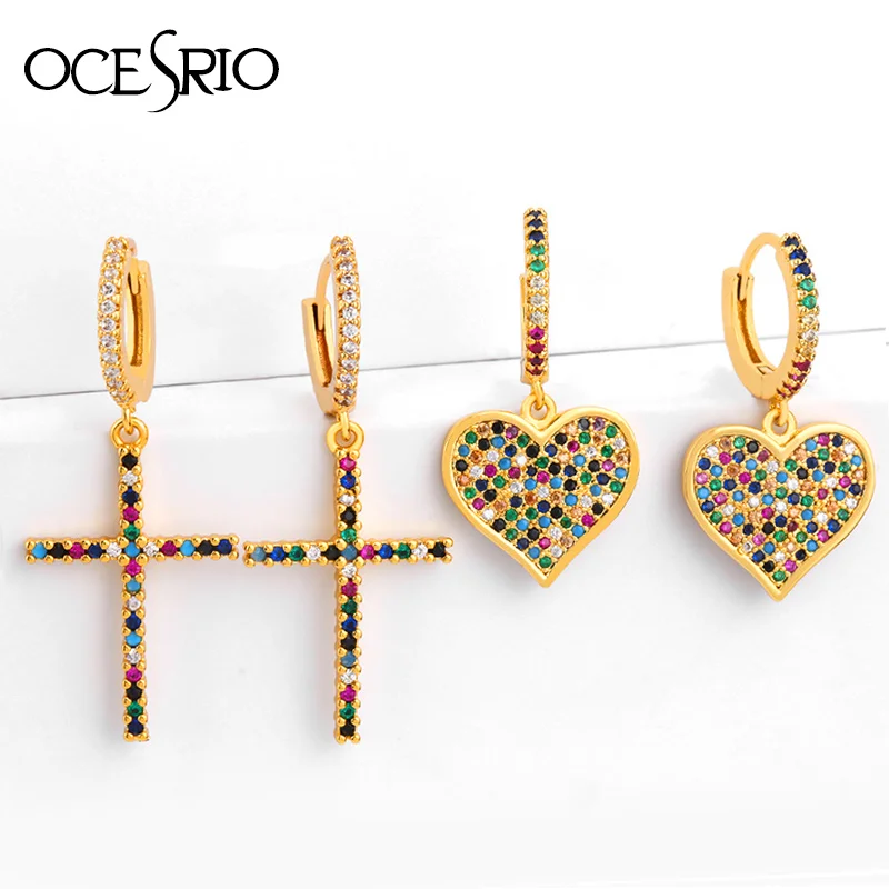 Женские серьги Радуга изящные серьги-подвески с разноцветным фианитом 24 К