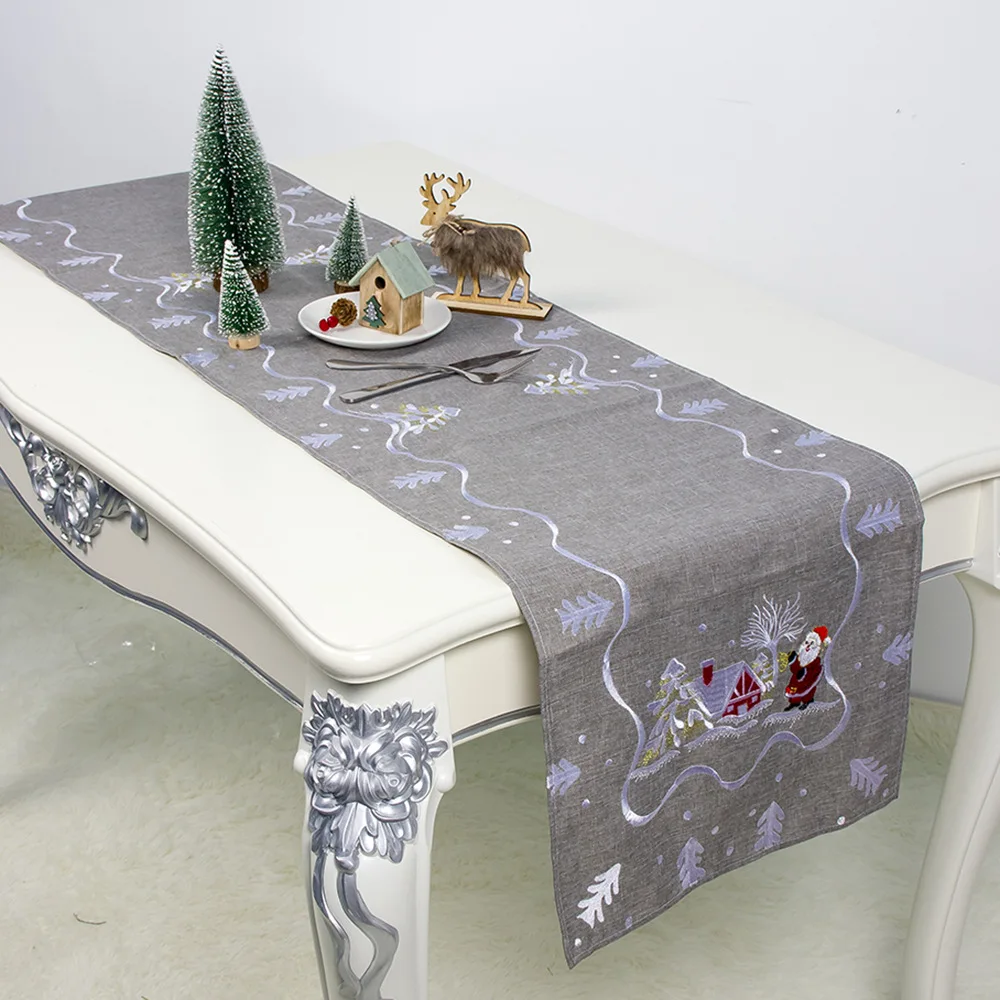 180*40cm Santa Claus Embroidered Table Runner Christmas Printed Rectangle Cloth Cover Home Dinner Runners Deco | Дом и сад