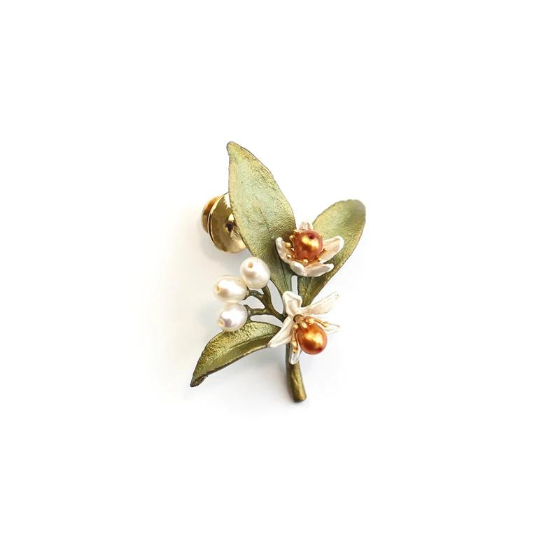 Творческая булавка с апельсиновым цветком для женщин и девочек, аксессуары, цветочные винтажные зеленые булавки для вечеринок, подарки.