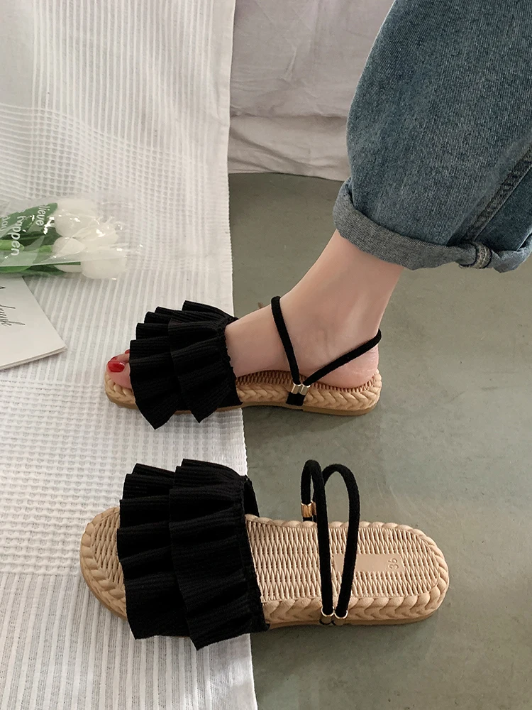 

Low Slippers Women Summer Luxury Slides Sliders Shoes Beige Heeled Sandals Lady Pantofle Cross-Tied Designer Flat Black Girl Sof